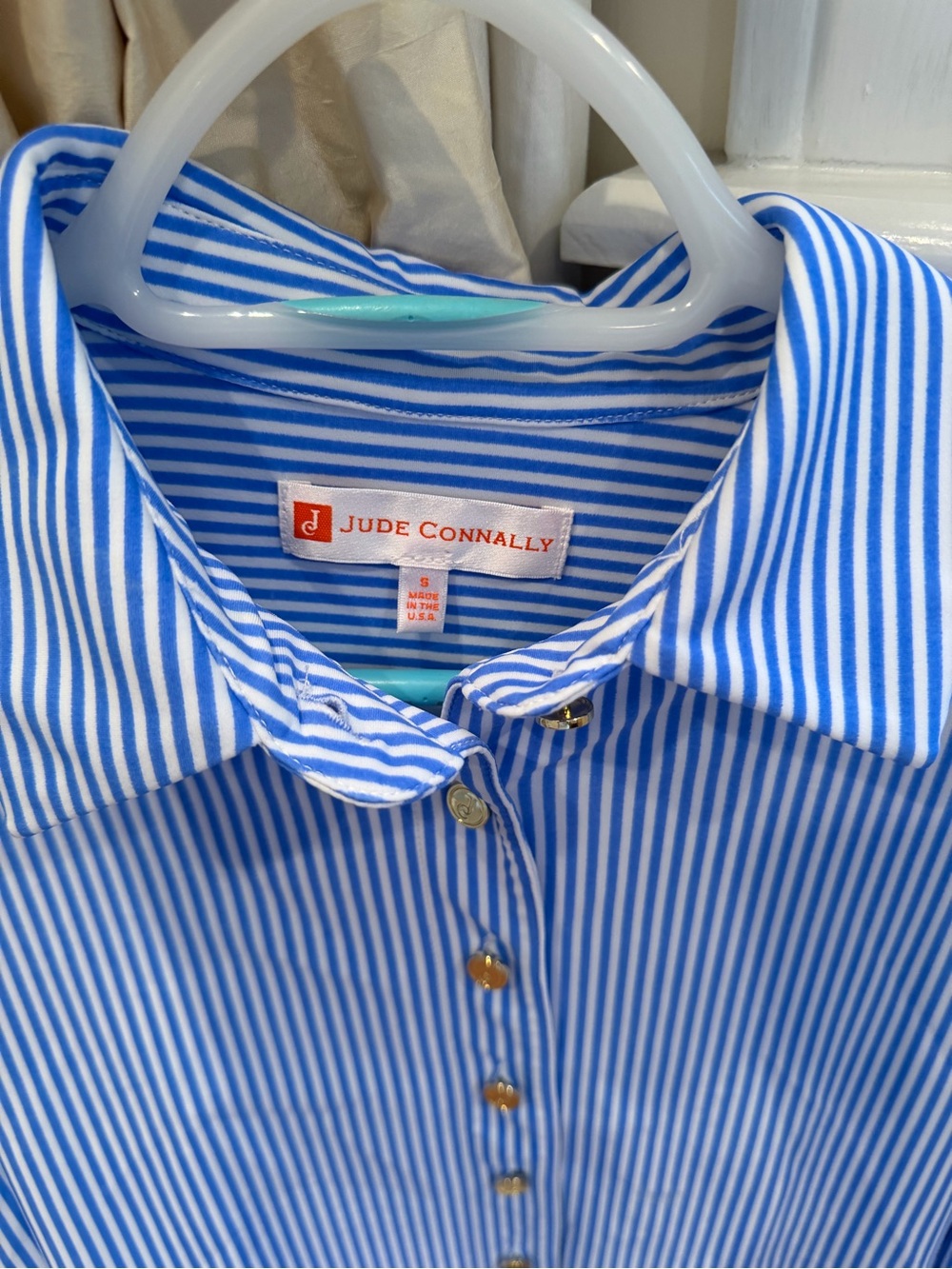 Jude Connally Light Blue and White Striped Jude Cloth Top - Picture 2 of 4